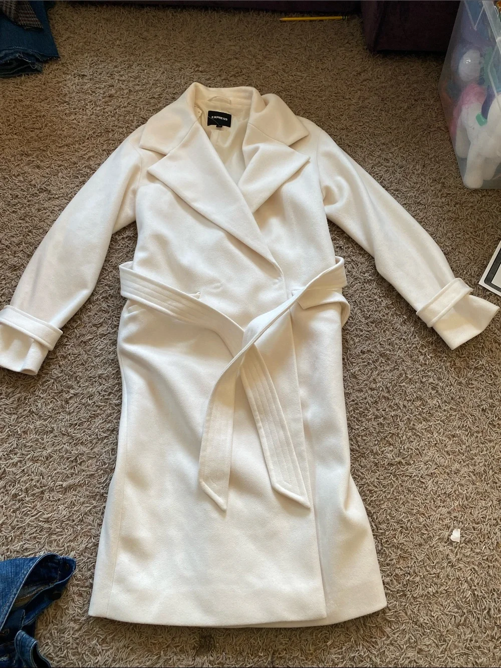 Women's white/ cream Wrap Coat with Belt XXS